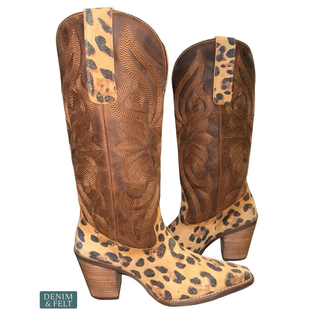 NEW Dingo By Dan Post Hensley Leopard Snip Toe Western Cowboy Boots 7.5M - Picture 11 of 15
